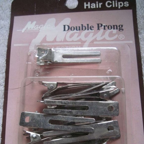 12 Magic Double Prong Silver Metal Hair Styling Clips Pins Secure Section 1 3/4" - Picture 4 of 4
